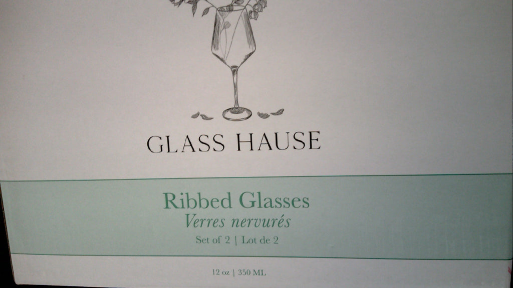 Glass Hause two 12 oz Ribbed glasses light blue