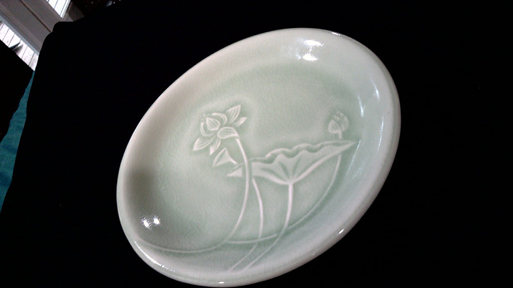 7.5" Siam Celadon Wood Ash Glaze Hand made Plate form Thailand