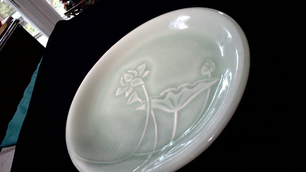 7.5" Siam Celadon Wood Ash Glaze Hand made Plate form Thailand