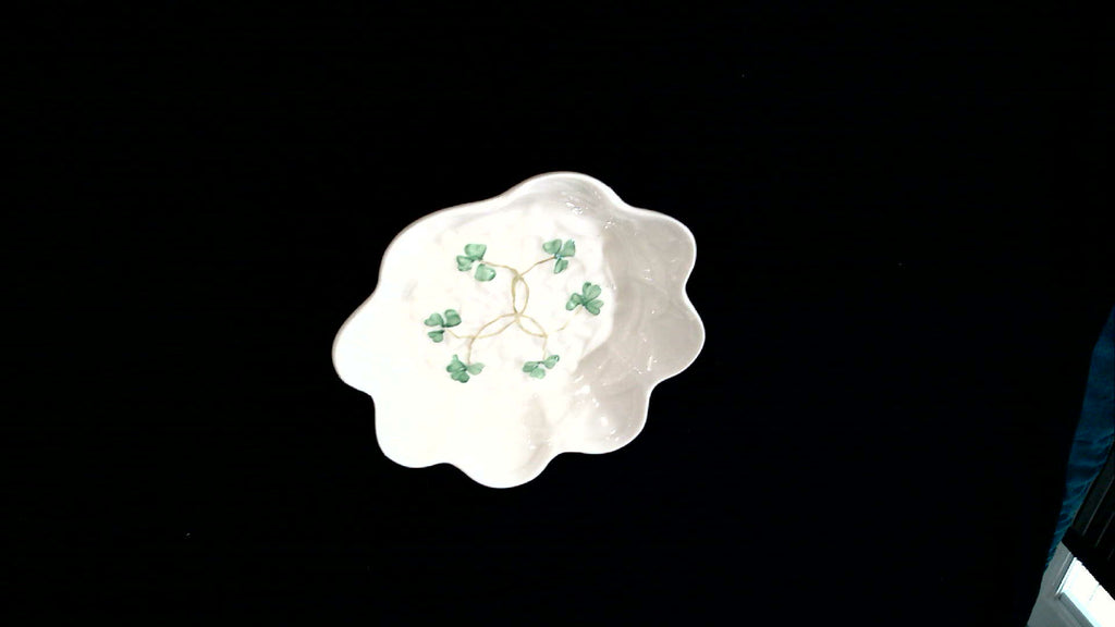 Vintage Belleek Shamrock Sweet dish with scalloped edge