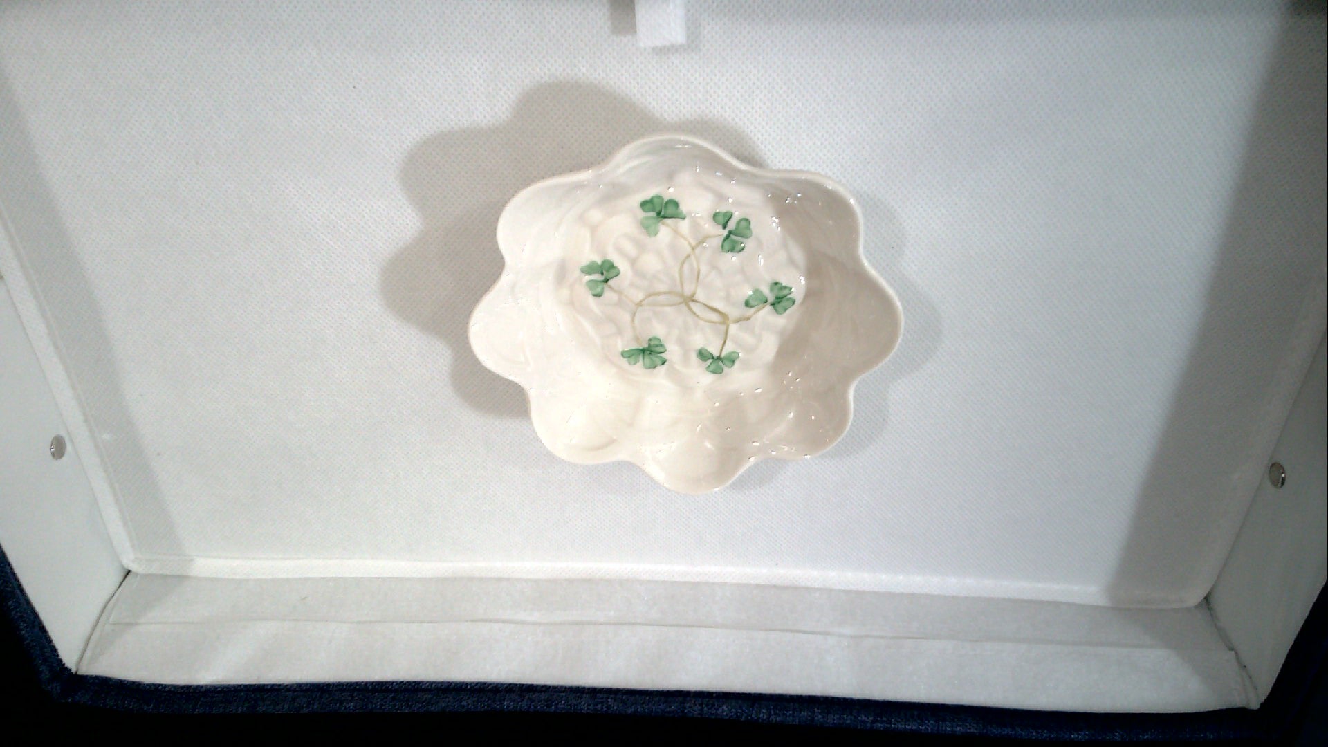 Vintage Belleek Shamrock Sweet dish with scalloped edge