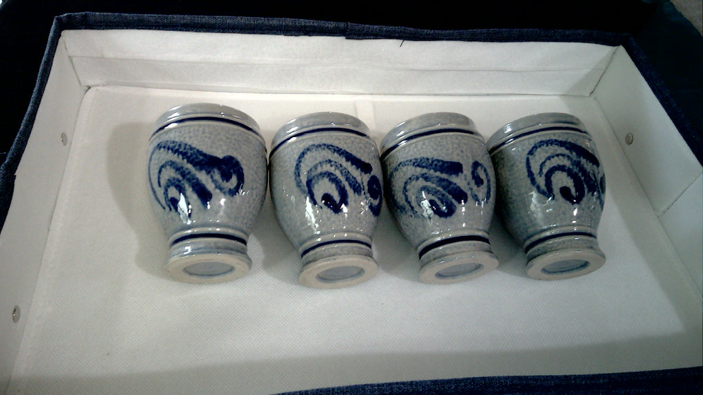 Set of 4 Salt Glazed Stoneware cups likely Vintage German