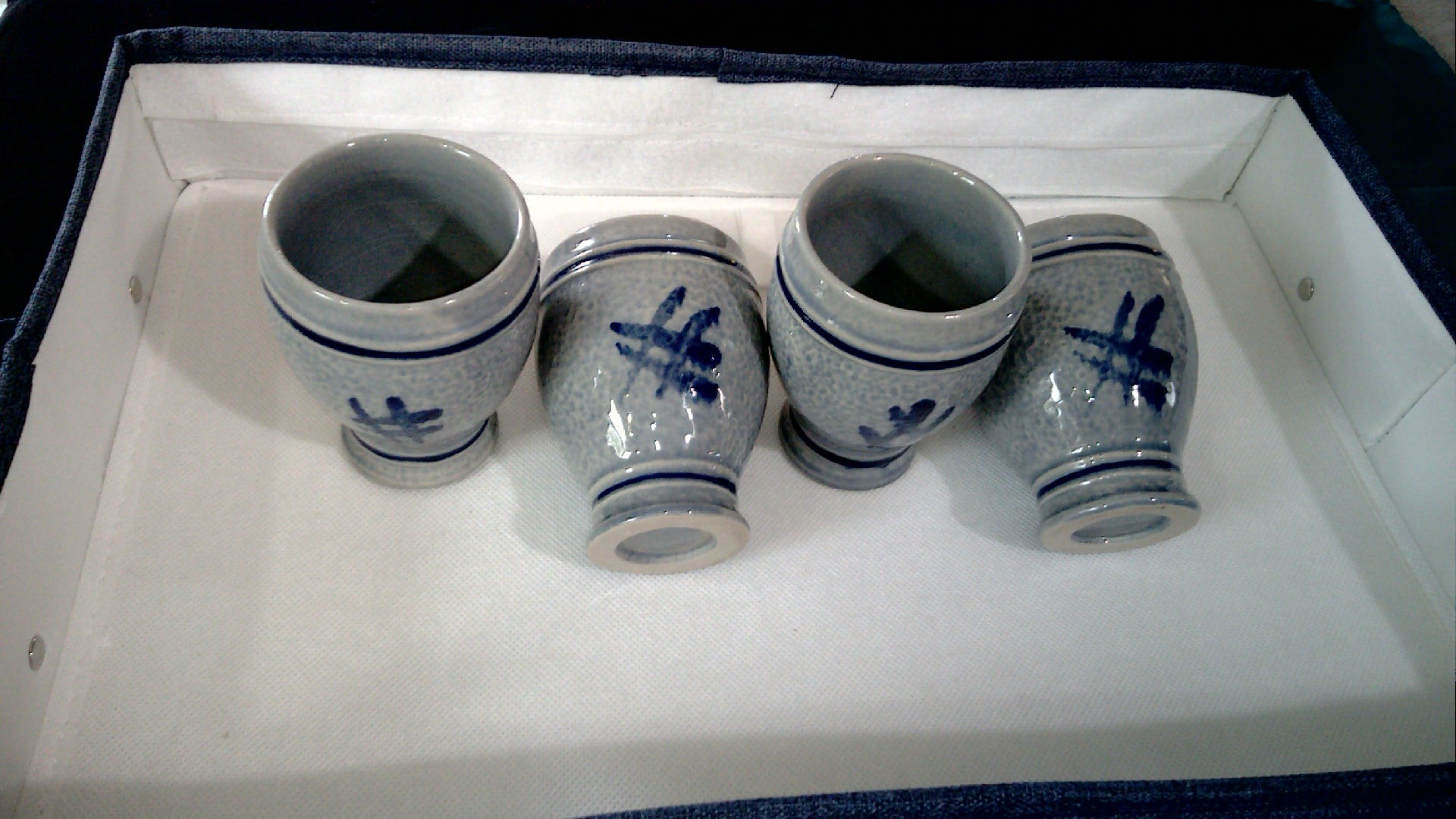 Set of 4 Salt Glazed Stoneware cups likely Vintage German