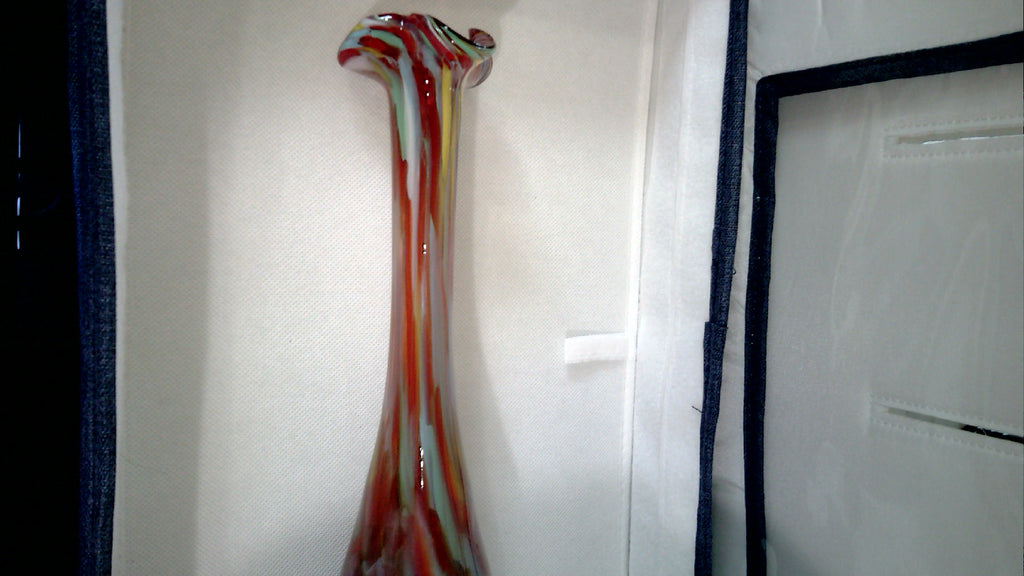 10" Vintage Chase Japan art glass "end of the day spatter" Vase.