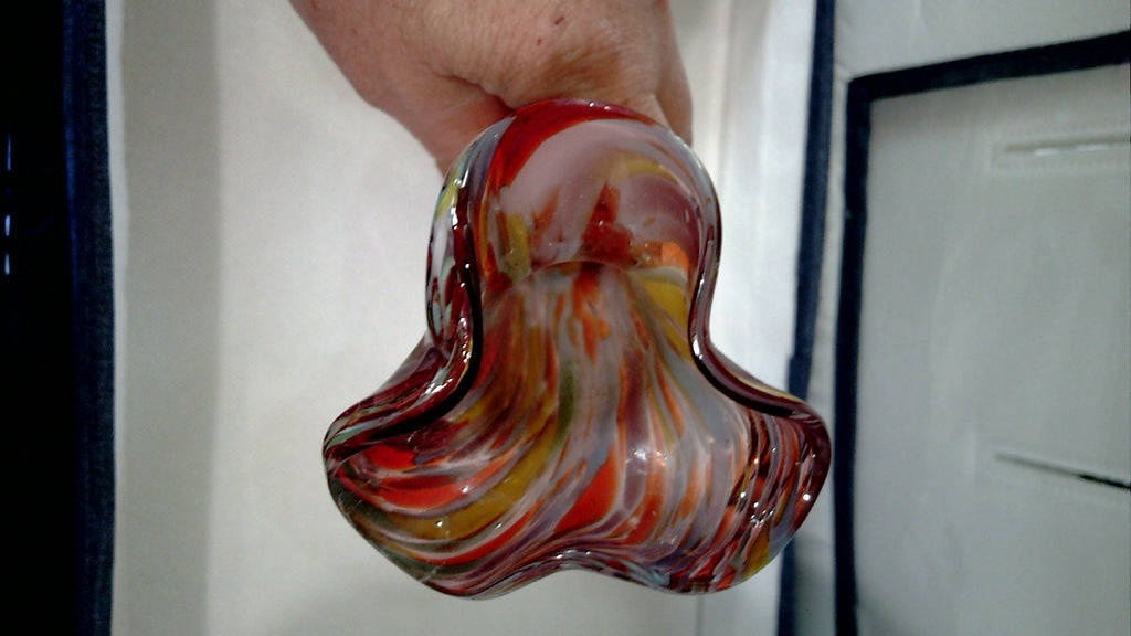 10" Vintage Chase Japan art glass "end of the day spatter" Vase.