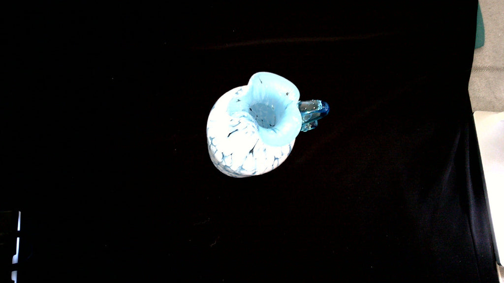 Vintage Vase Hand-Blown Spattered white speckled White spots on Turquoise Blue