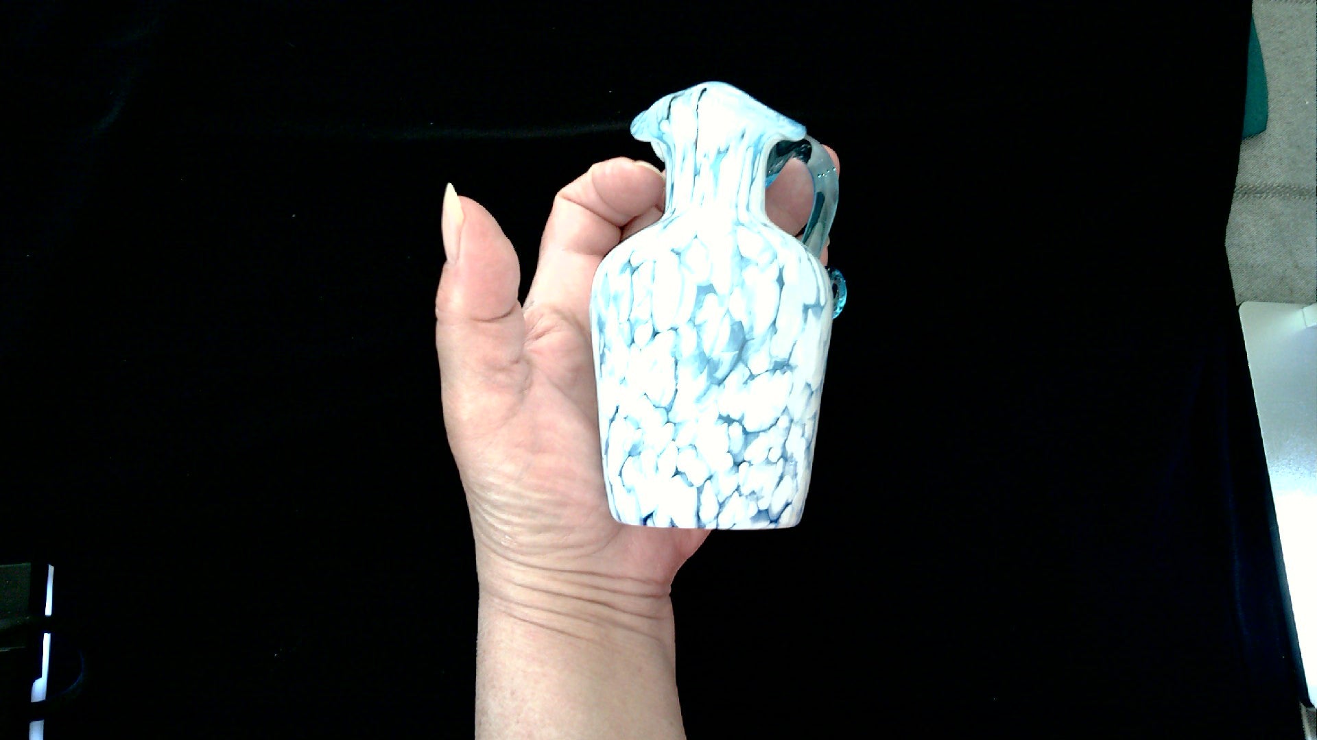 Vintage Vase Hand-Blown Spattered white speckled White spots on Turquoise Blue