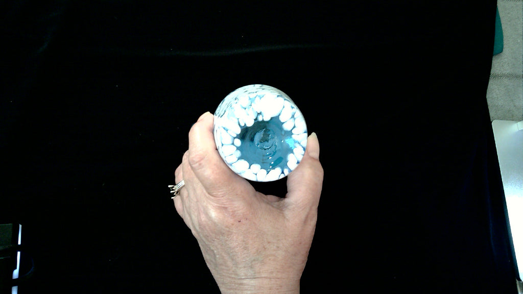 Vintage Vase Hand-Blown Spattered white speckled White spots on Turquoise Blue