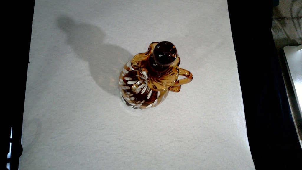 Vintage Cruet Amber Glass with White speckles Matching 3 Bubble Amber Stopper 6 1/2" Tall