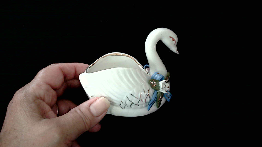 Vintage Small White Porcelain Swan trinket dish