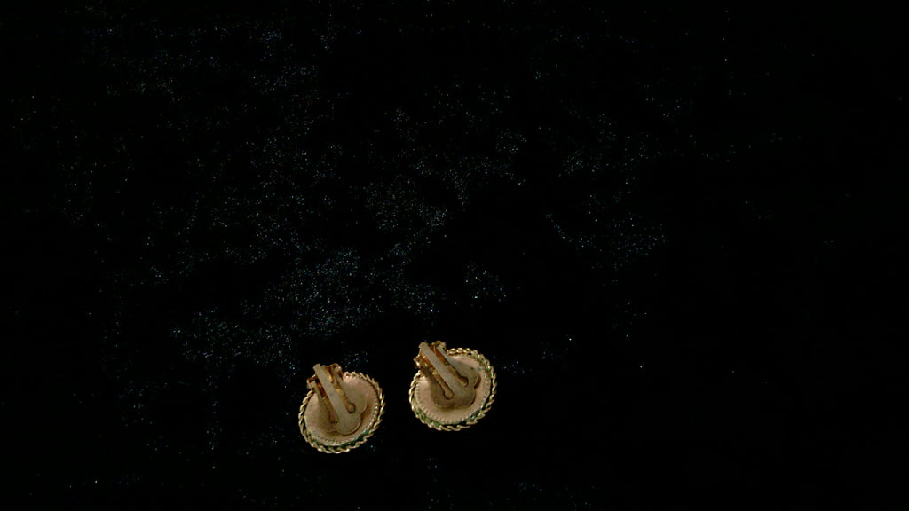 Vintage Petit Point Needlepoint Floral Clip on Earrings, Gold- Tone Rope Boarder