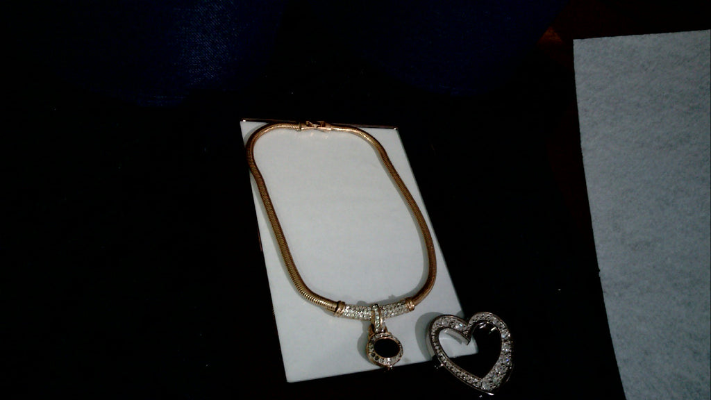 Vintage Givenchy 1980's Gold Tone Omega Chain Necklace Blue Crystal Rhinestone