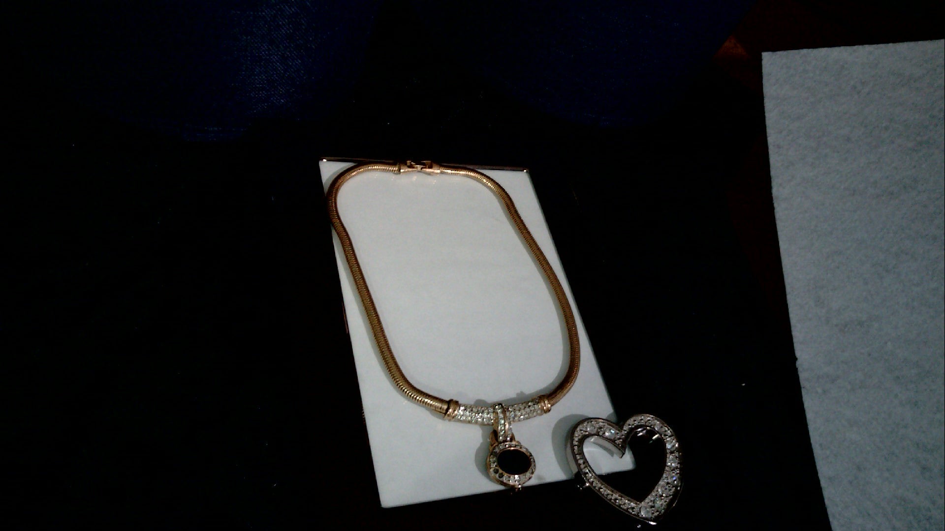 Vintage Givenchy 1980's Gold Tone Omega Chain Necklace Blue Crystal Rhinestone