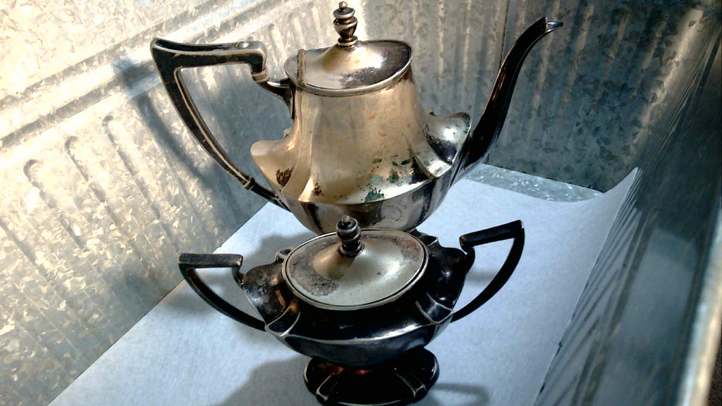 L.B.S.CO Silver plated coffee pot and sugar dish art decor style 1920 to 1930's