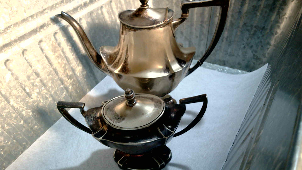 L.B.S.CO Silver plated coffee pot and sugar dish art decor style 1920 to 1930's