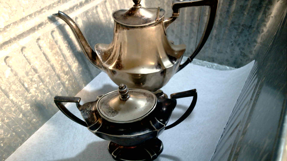 L.B.S.CO Silver plated coffee pot and sugar dish art decor style 1920 to 1930's
