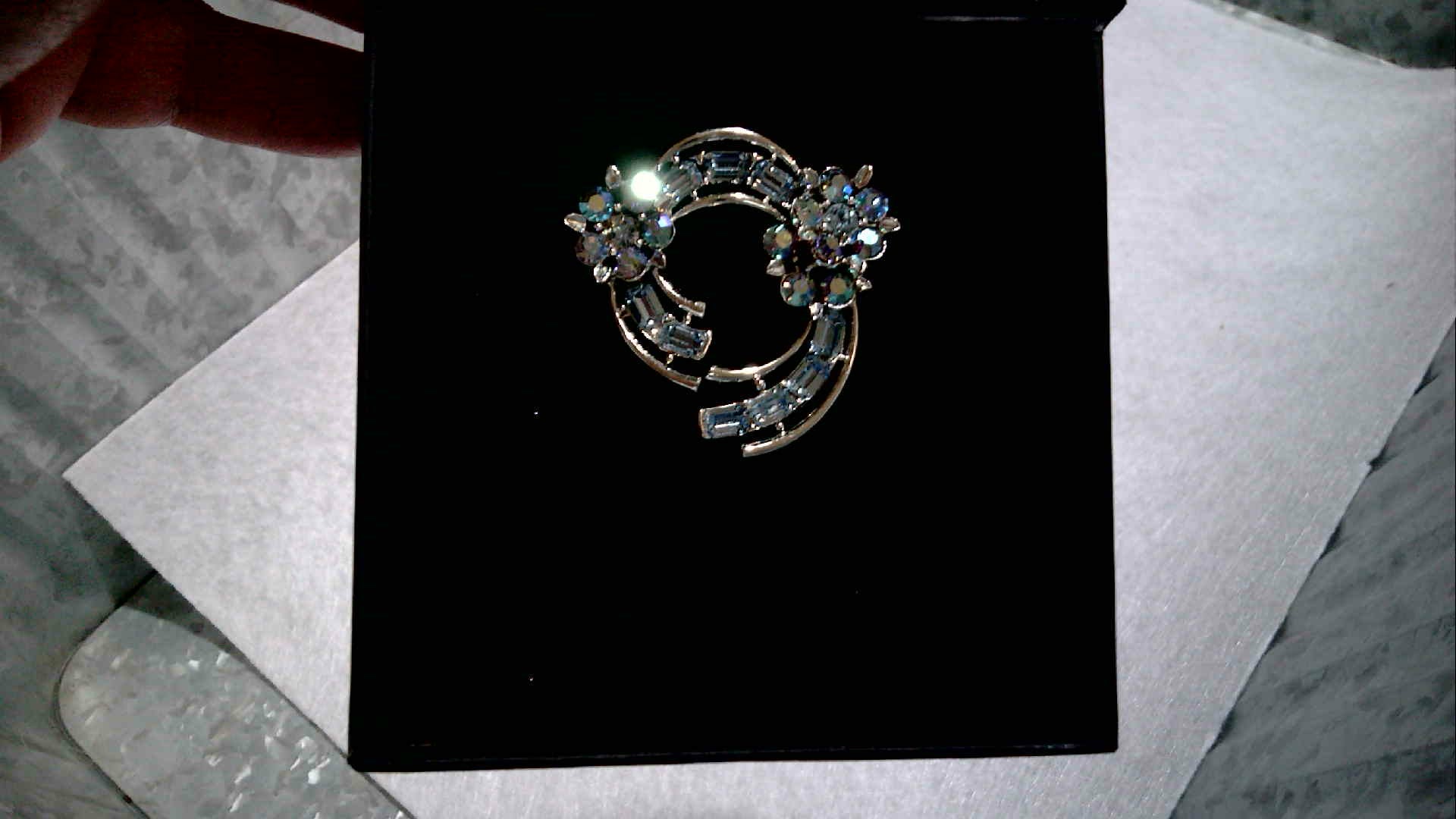 Vintage Lisner Aurora Borealis with Light Blue stone Brooch