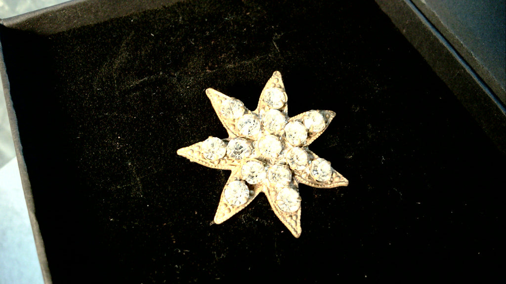 Antique Victorian Brass 7 Star Brooch with Clear Paste Stones