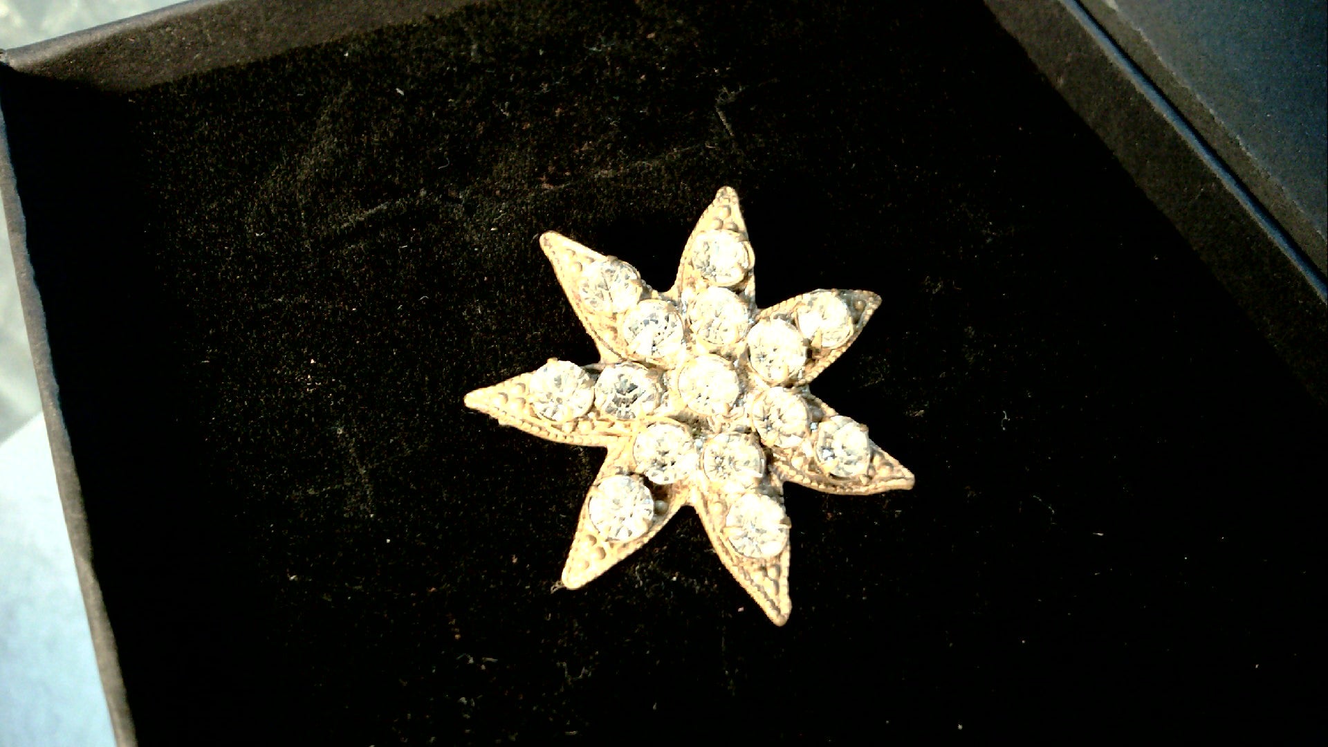 Antique Victorian Brass 7 Star Brooch with Clear Paste Stones