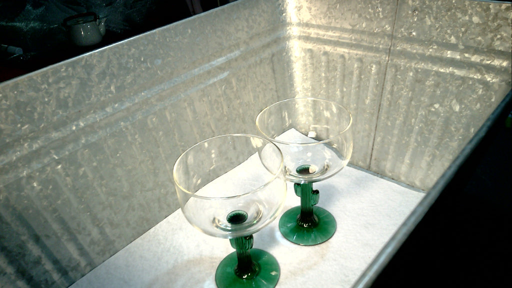 Vintage Cactus Stem design Set of Two Margarita Glasses