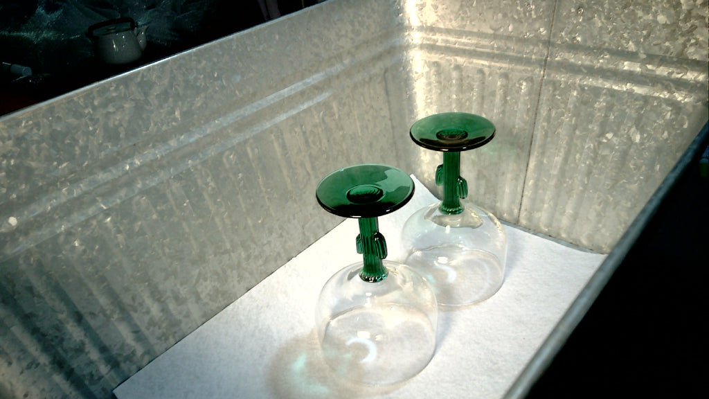 Vintage Cactus Stem design Set of Two Margarita Glasses