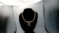 Vintage Givenchy 1980's Gold Tone Omega Chain Necklace Blue Crystal Rhinestone