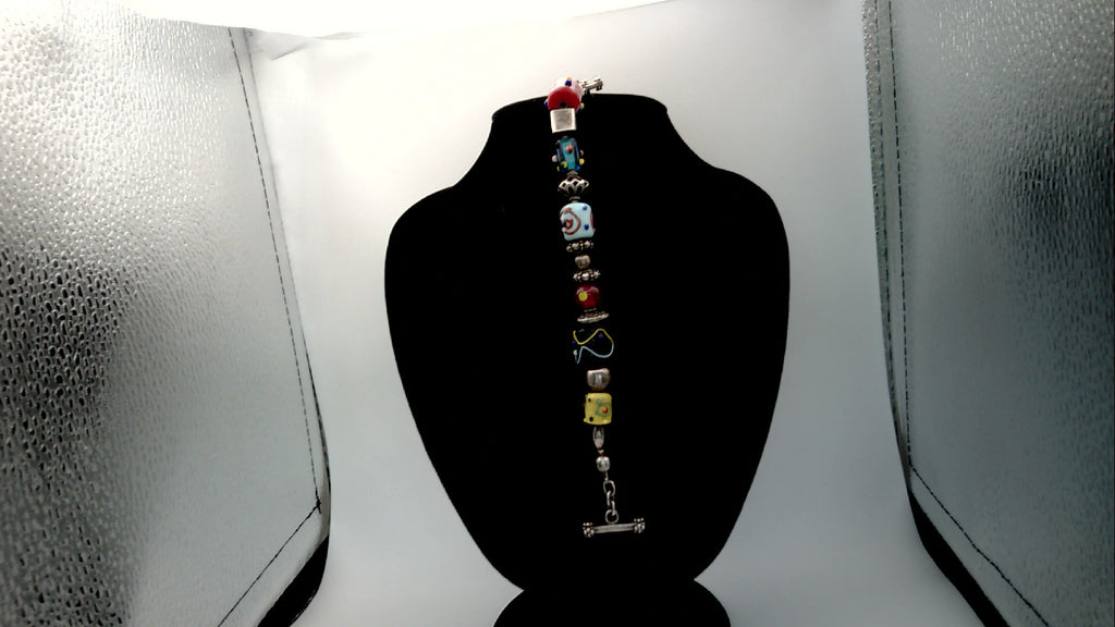 Vintage Silpada Sterling Silver Toggle Clasp Bracelet with Handmade Art Glass Beads
