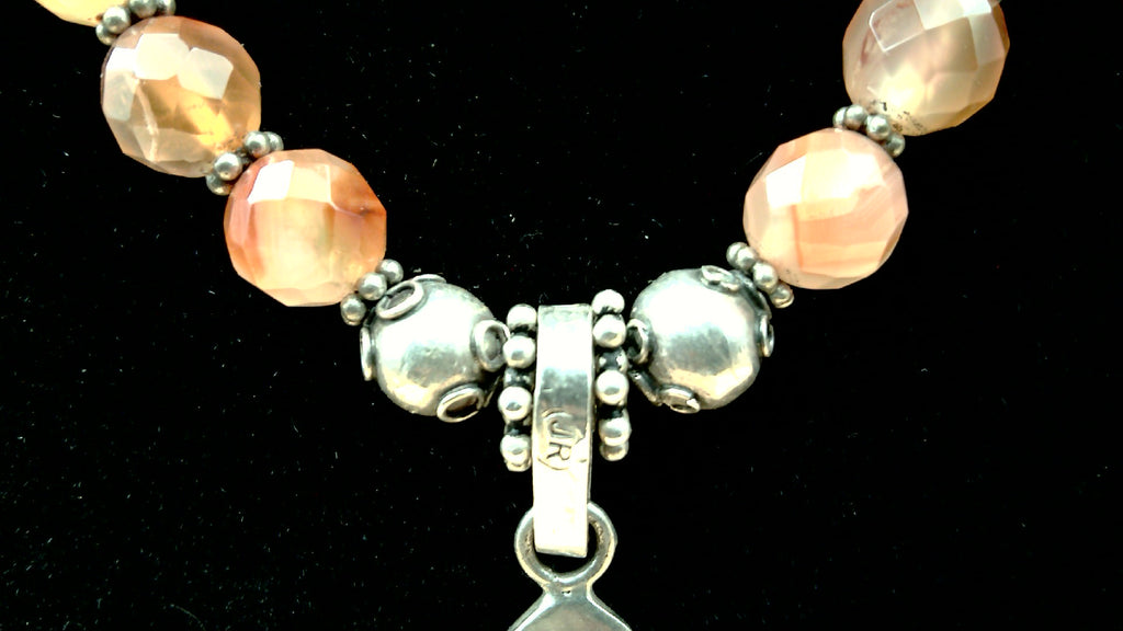 Vintage signed [JR] Mexico 925 Sterling Silver Cross Beaded Necklace