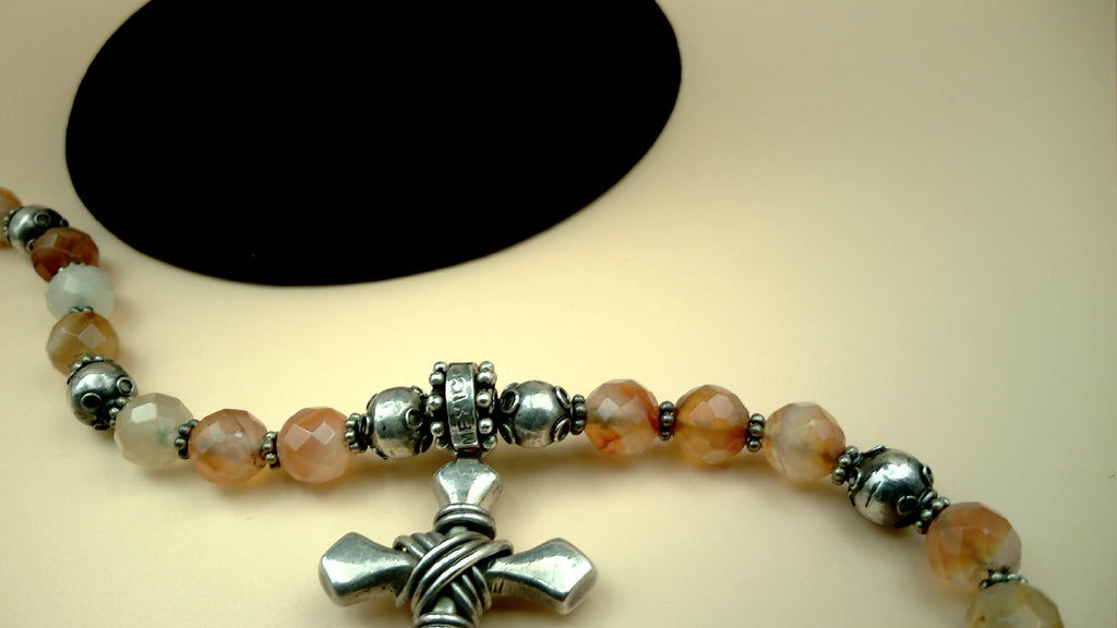 Vintage signed [JR] Mexico 925 Sterling Silver Cross Beaded Necklace