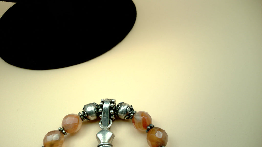 Vintage signed [JR] Mexico 925 Sterling Silver Cross Beaded Necklace