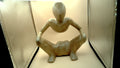 Suar Wood Hand Carved Sculptures set of three two Yoga poses 10" and 8" tall. Third thinking man 10" tall 12" wide