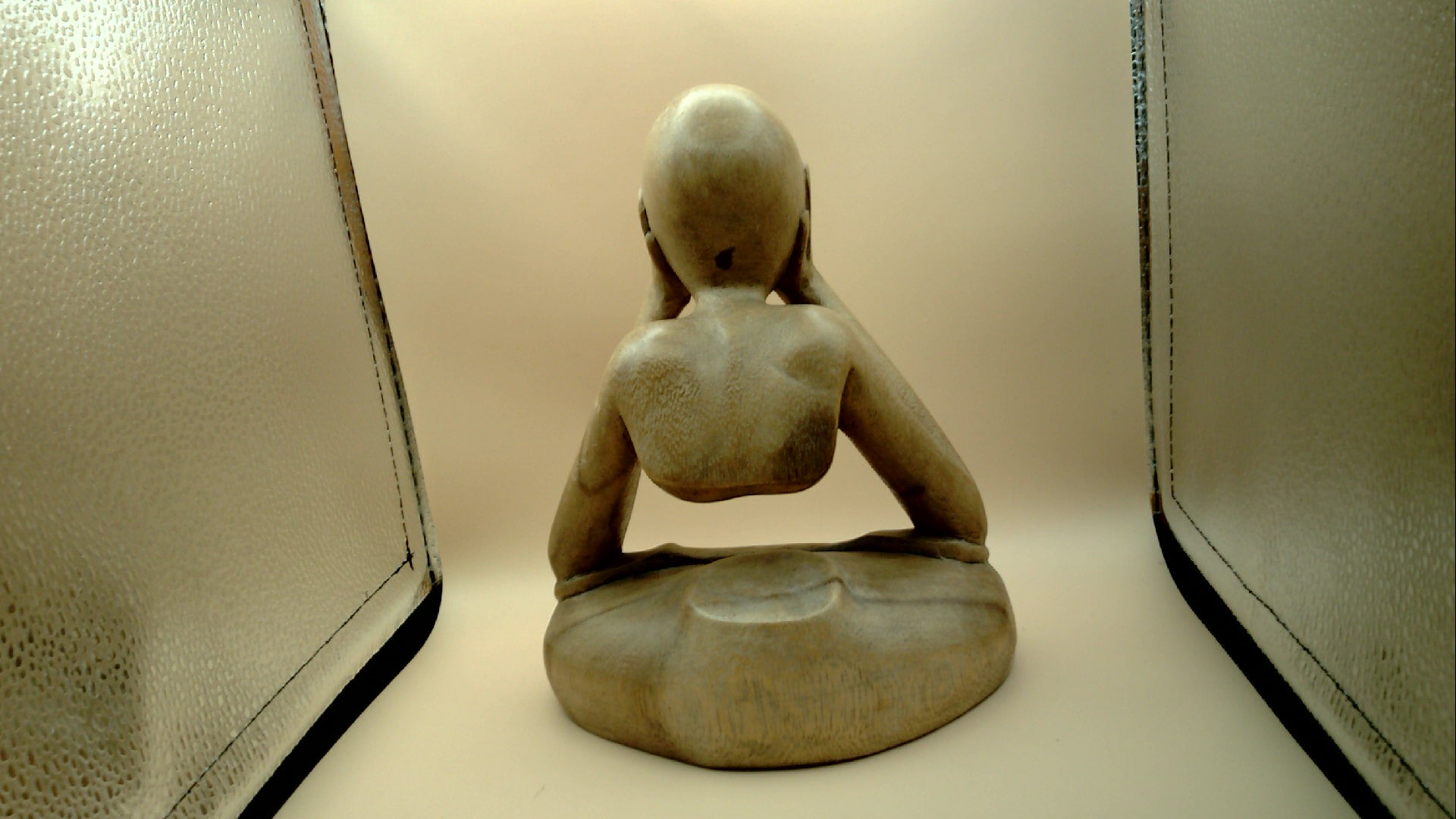 Suar Wood Hand Carved Sculptures set of three two Yoga poses 10" and 8" tall. Third thinking man 10" tall 12" wide