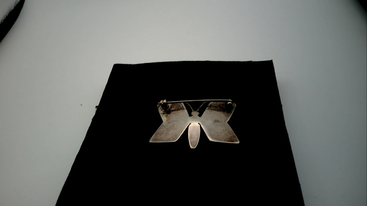 Vintage Cognac Baltic Amber Butterfly Brooch and Cabochon Earrings 925 Sterling silver